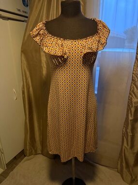 Women’s One-Shoulder Yellow Geometric Print Dress